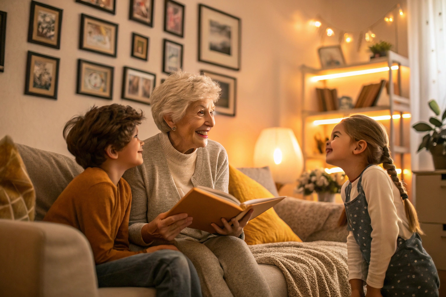 Grandmother sharing stories with her grandchildren